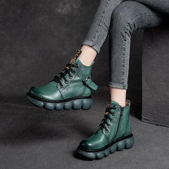 Autumn Retro Leather Platform Boots