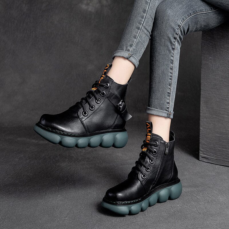 Autumn Retro Leather Platform Boots