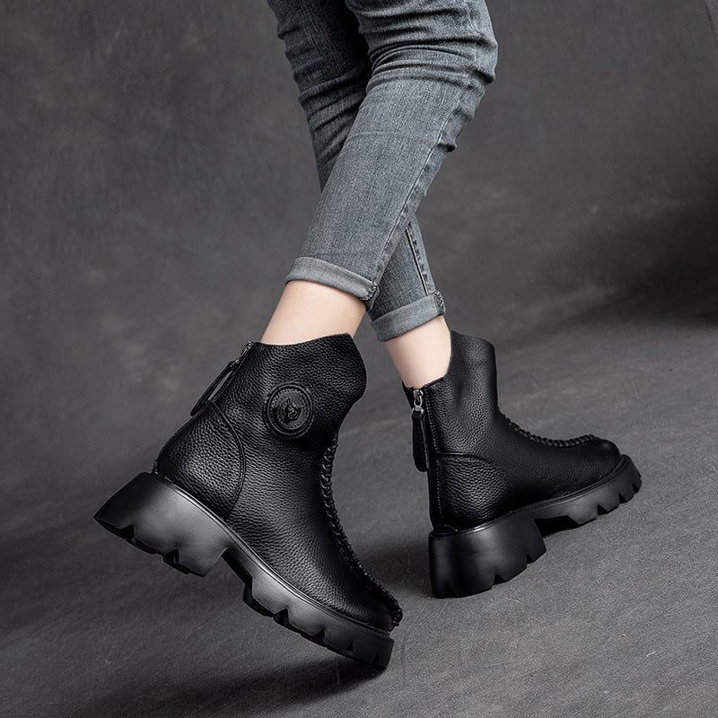 Autumn Retro Leather Thick Sole Boots for Women