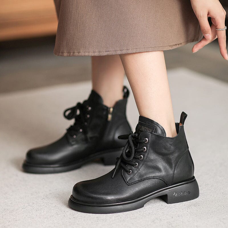 Autumn Retro Minimalist Leather Ankle Boots