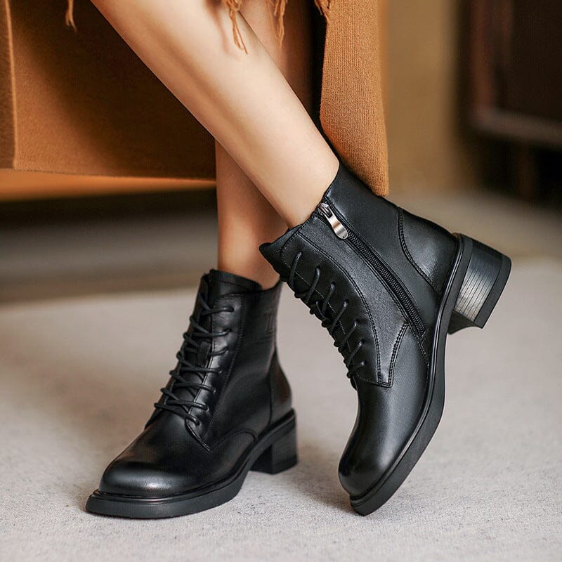 Autumn Retro Minimalist Leather Chunky Heel Boots