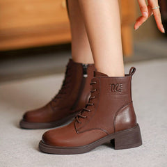 Autumn Retro Minimalist Leather Chunky Heel Boots