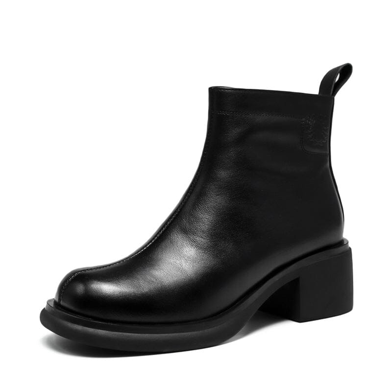 Autumn Retro Minimalist Leather Chunky Heel Boots