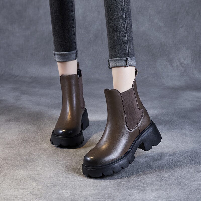 Autumn Retro Minimalist Leather Chunky Platform Boots