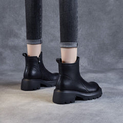 Autumn Retro Minimalist Leather Chunky Sole Boots