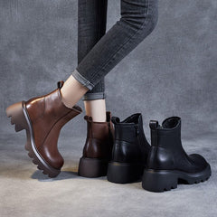 Autumn Retro Minimalist Leather Chunky Sole Boots