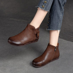 Autumn Retro Minimalist Leather Flat Ankle Boots