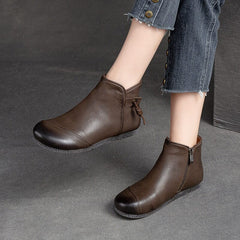 Autumn Retro Minimalist Leather Flat Ankle Boots