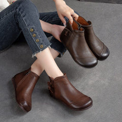 Autumn Retro Minimalist Leather Flat Ankle Boots