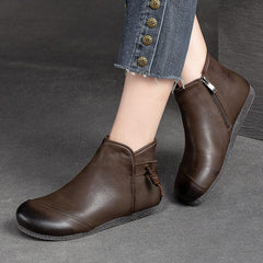 Autumn Retro Minimalist Leather Flat Ankle Boots