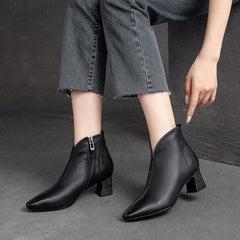 Autumn Retro Minimalist Leather Pointed Toe Boots