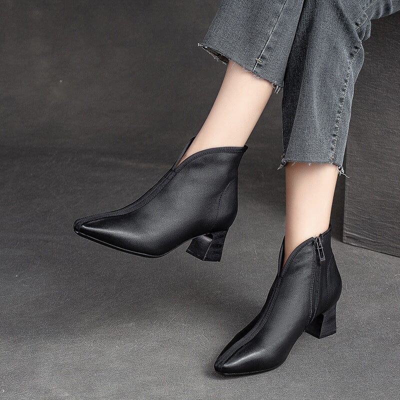 Autumn Retro Minimalist Leather Pointed Toe Boots