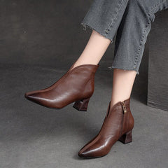 Autumn Retro Minimalist Leather Pointed Toe Boots