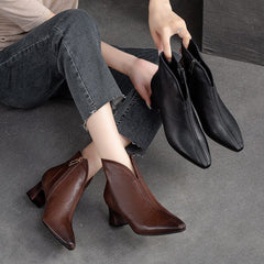 Autumn Retro Minimalist Leather Pointed Toe Boots