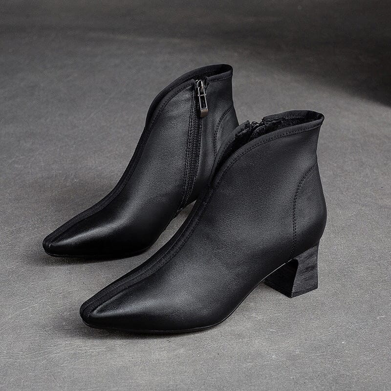 Autumn Retro Minimalist Leather Pointed Toe Boots