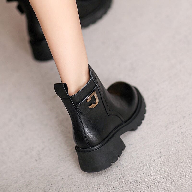 Autumn Retro Minimalist Leather Thick Soled Boots