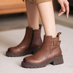 Autumn Retro Minimalist Leather Thick Soled Boots