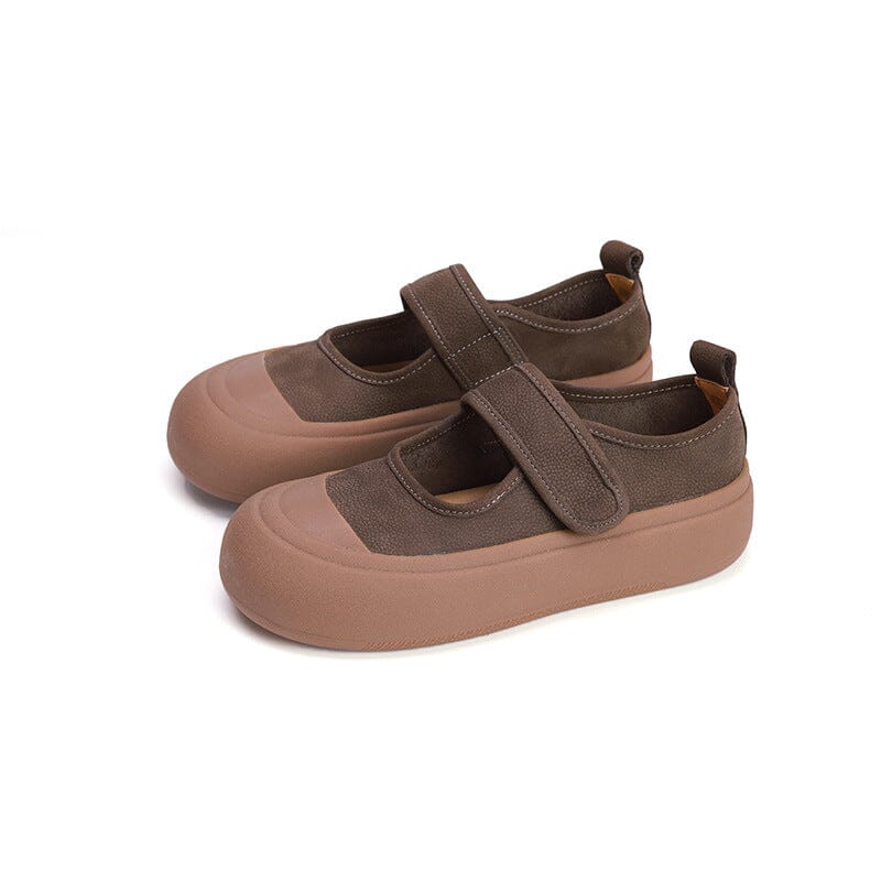 Autumn Retro Minimalist Leather Velcro Tape Casual Shoes