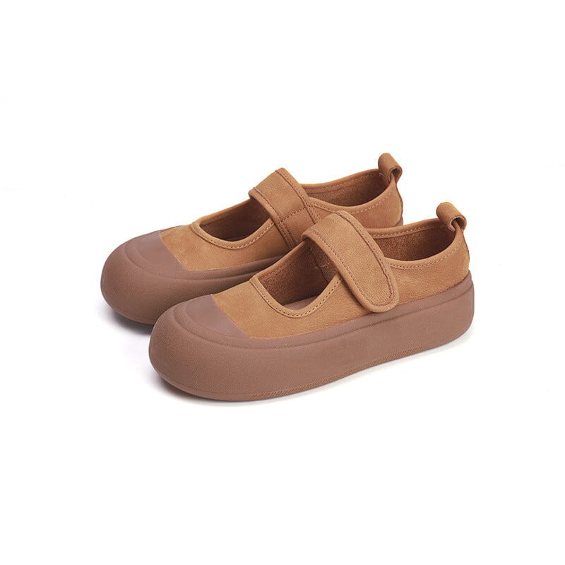 Autumn Retro Minimalist Leather Velcro Tape Casual Shoes