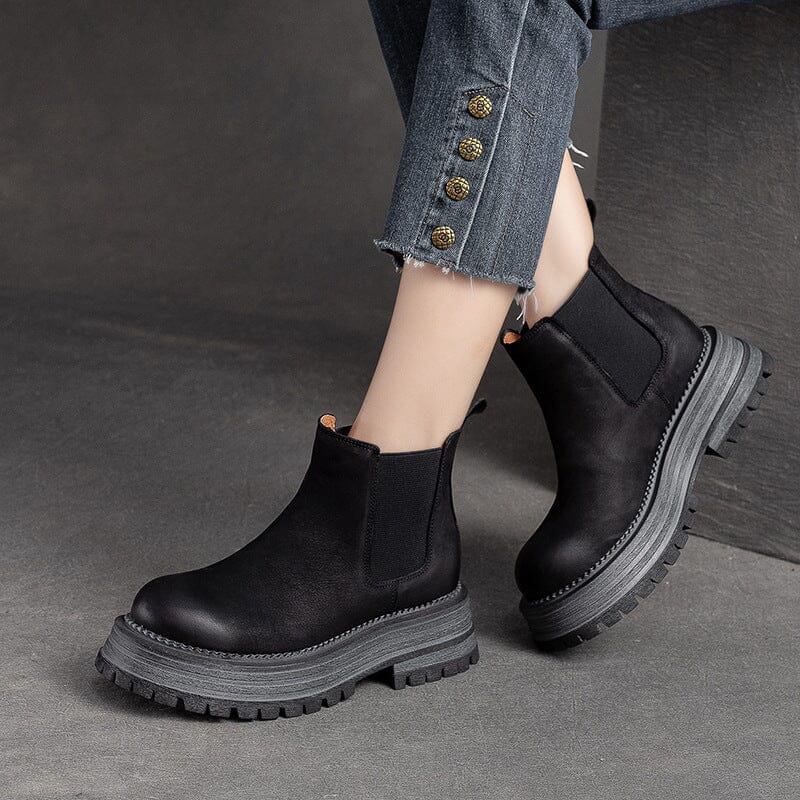 Autumn Retro Nubuck Leather Thick Soled Ankle Boots