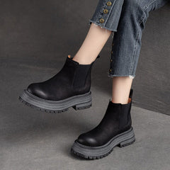 Autumn Retro Nubuck Leather Thick Soled Ankle Boots