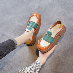 Autumn Retro Patchwork Color Matching Leather Loafers