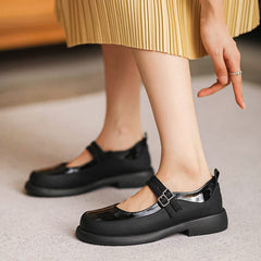 Autumn Retro Patchwork Glossy Leather Casual Shoes