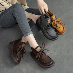 Autumn Retro Patchwork Leather Casual Boots