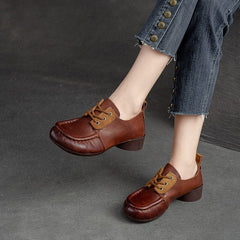 Autumn Retro Patchwork Leather Low Heel Casual Shoes