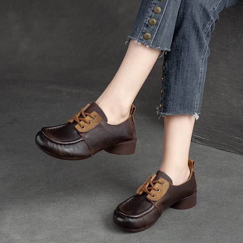 Autumn Retro Patchwork Leather Low Heel Casual Shoes