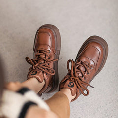 Autumn Retro Patchwork Leather Thick Soled Casual Shoes