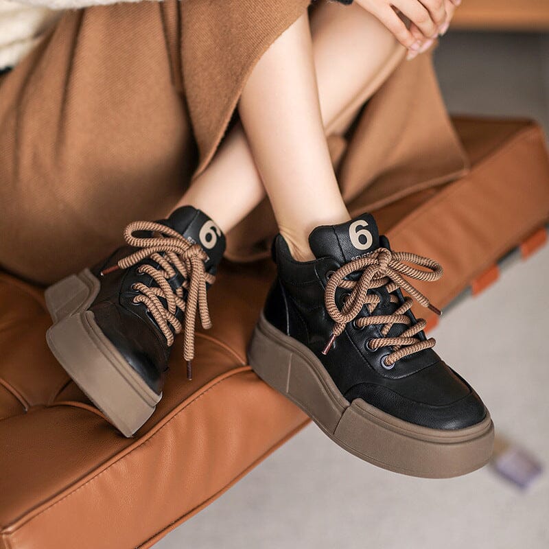 Autumn Retro Patchwork Leather Thick Soled Casual Shoes