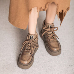 Autumn Retro Patchwork Leather Thick Soled Casual Shoes