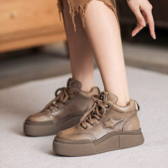 Autumn Retro Patchwork Leather Thick Soled Casual Shoes