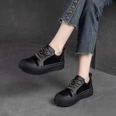 Autumn Retro Patchwork Leather Thick Soled Casual Shoes