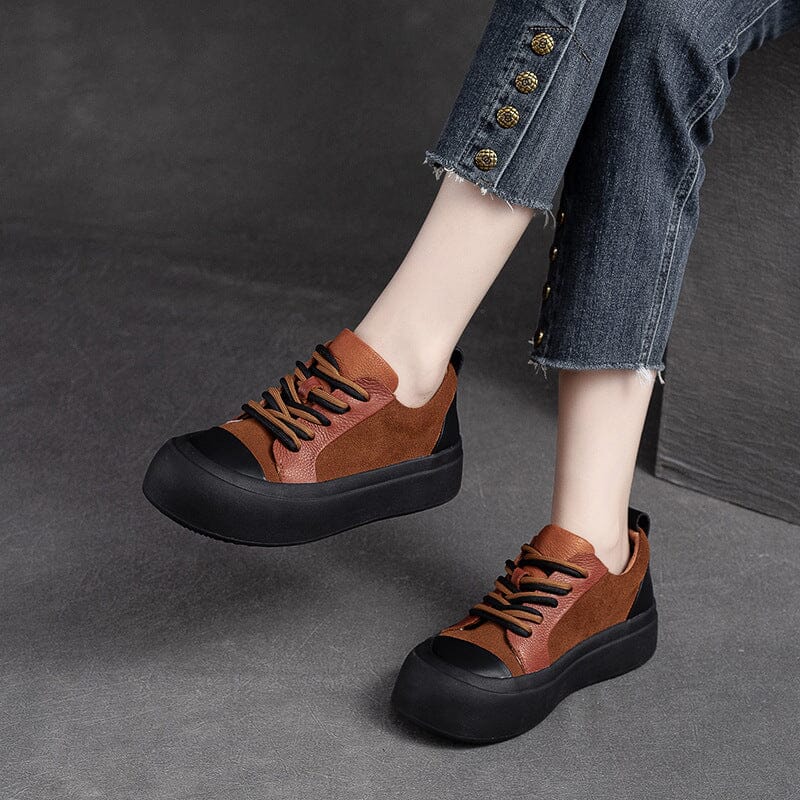 Autumn Retro Patchwork Leather Thick Soled Casual Shoes