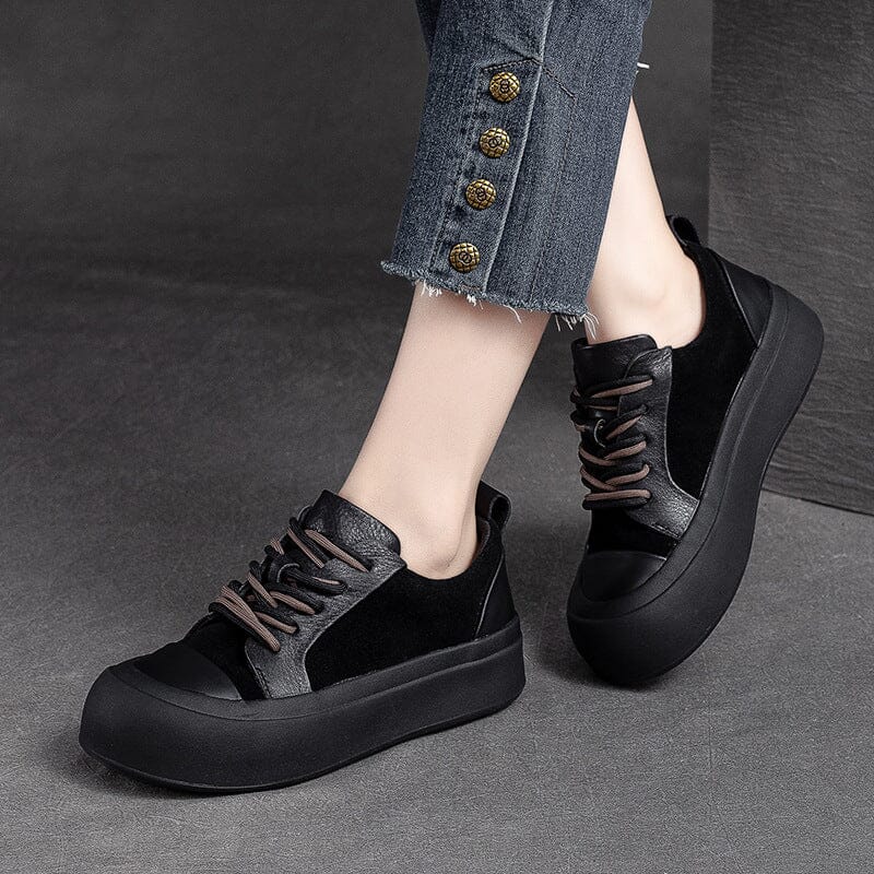 Autumn Retro Patchwork Leather Thick Soled Casual Shoes