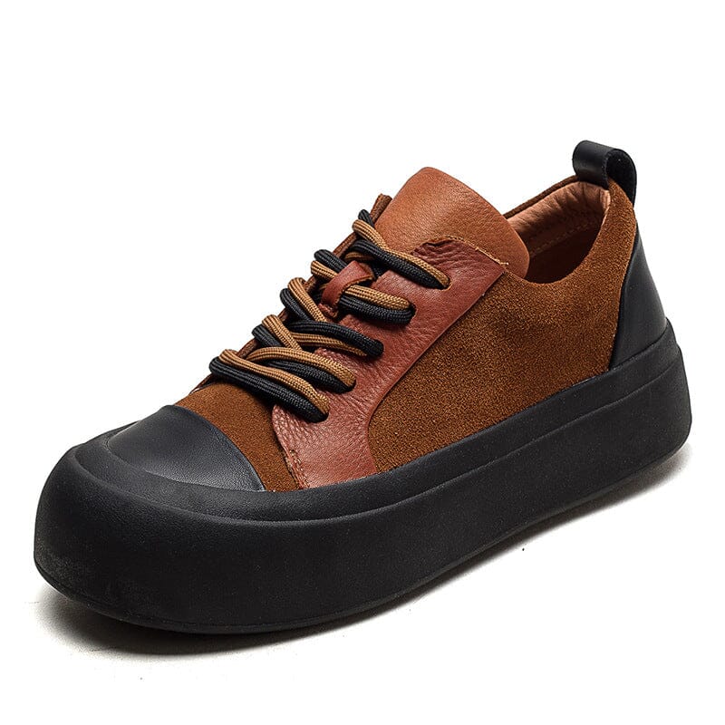 Autumn Retro Patchwork Leather Thick Soled Casual Shoes