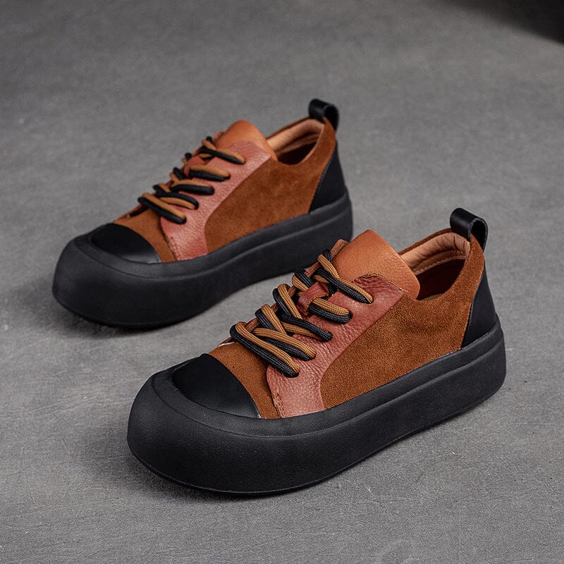 Autumn Retro Patchwork Leather Thick Soled Casual Shoes