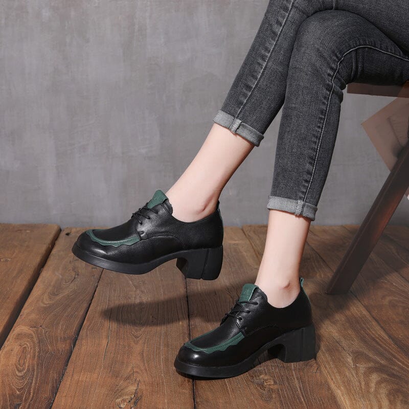 Autumn Retro Patchwork Leather Women Casual Loafers