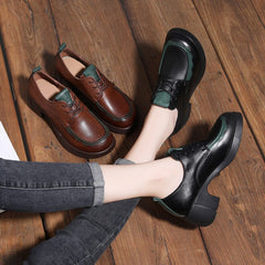 Autumn Retro Patchwork Leather Women Casual Loafers