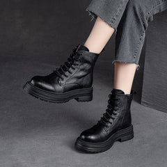 Autumn Retro Pleated Leather Casual Thick Soled Boots