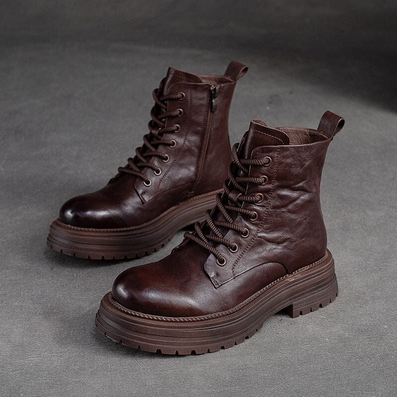 Autumn Retro Pleated Leather Casual Thick Soled Boots