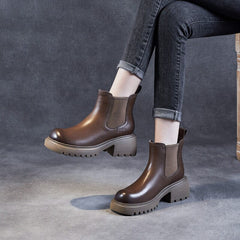 Autumn Retro Slip-on Leather Wedge Boots