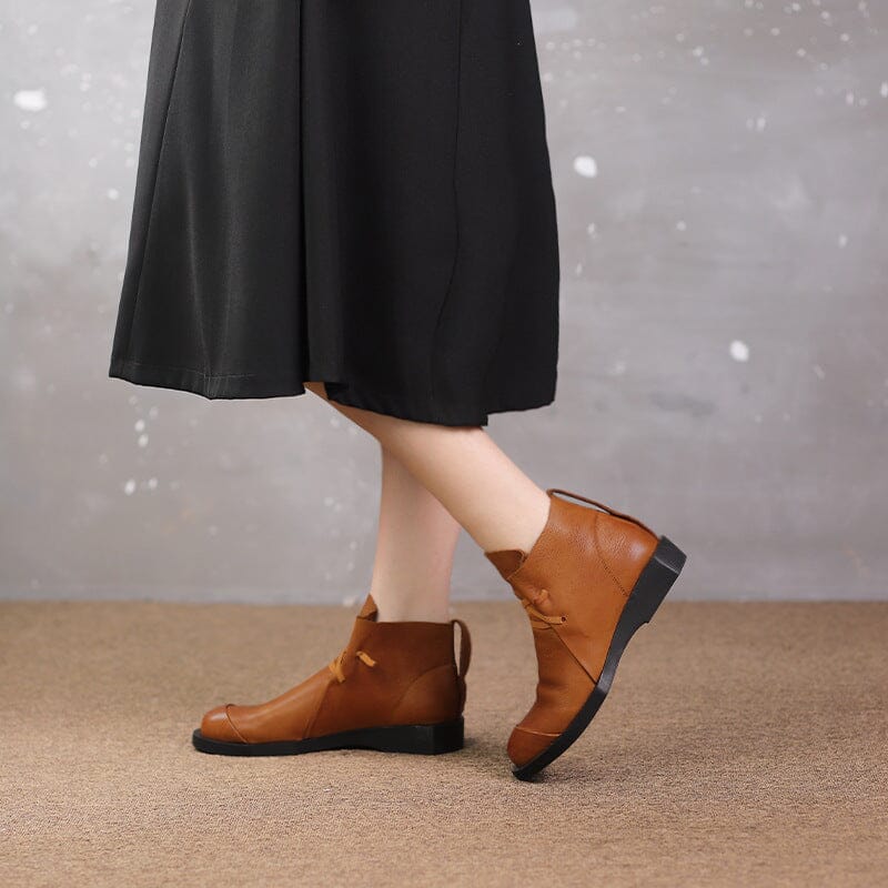 Autumn Retro Soft Leather Flat Ankle Boots