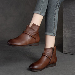 Autumn Retro Soft Leather Flat Ankle Boots