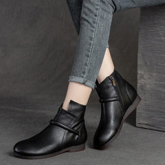 Autumn Retro Soft Leather Flat Ankle Boots