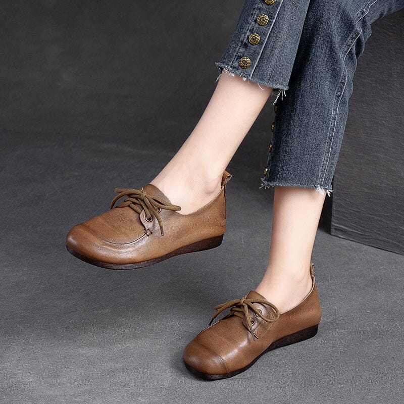 Autumn Retro Soft Leather Flat Casual Shoes