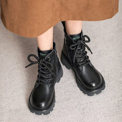 Autumn Retro Soft Leather Women Platform Boots