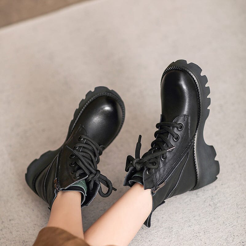 Autumn Retro Soft Leather Women Platform Boots